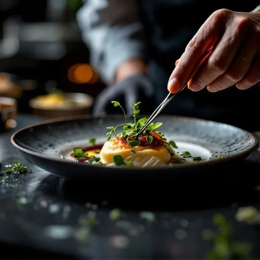 Chef plating a fine-dining dish